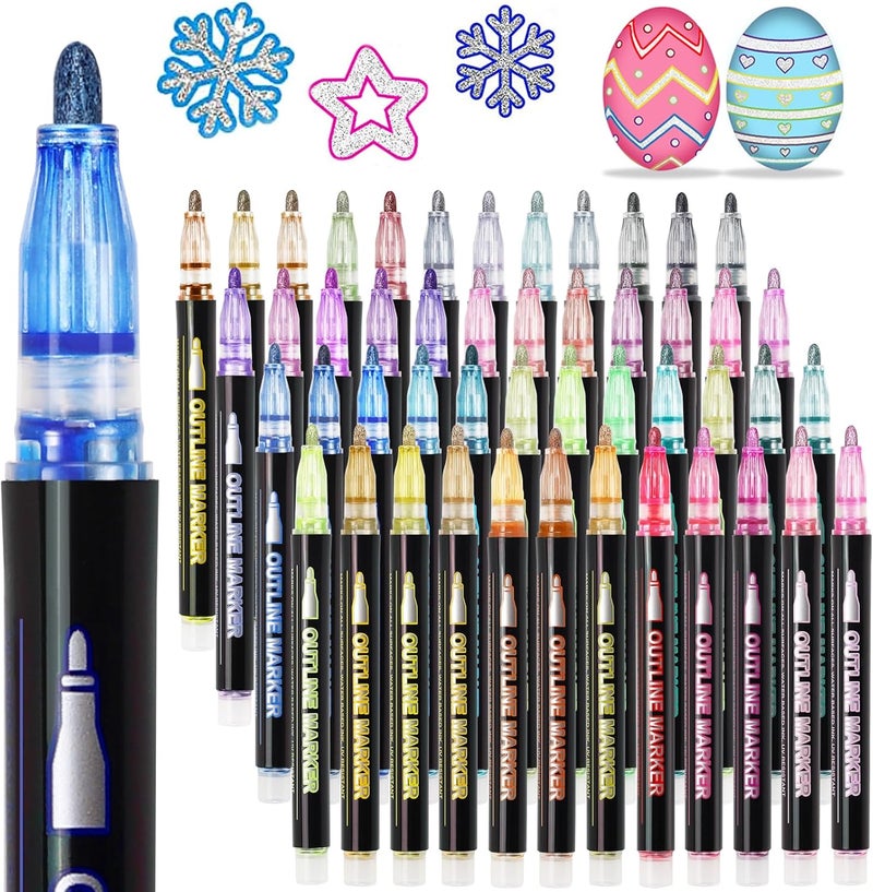 KOUSICOO Glitter Markers Outline Glitter Pens: 48 Shimmer Metallic Tween Teen Girl Gifts Trendy Stuff 4-16 Year Old,Arts Crafts Kids Ages 8-12,Art Supplies Kids 6-8 9-12 10-12,Cute Cool Fun Crafts Girls 8-12 - Image 1